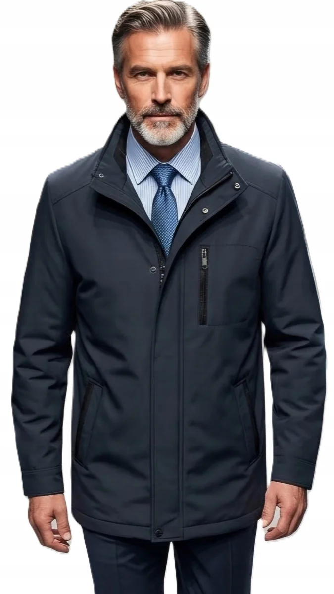 Kurtka Męska Jesienna Przejściowa Wizytowa Płaszcz Na Marynarkę Garnitur XL elegancka czarny poliester