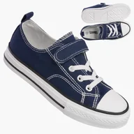 Buty dla dziewczynek - Trampki Dziecięce na Rzepy Buty Granatowe Materiałowe Sportowe RC05P 28 - miniaturka - grafika 1