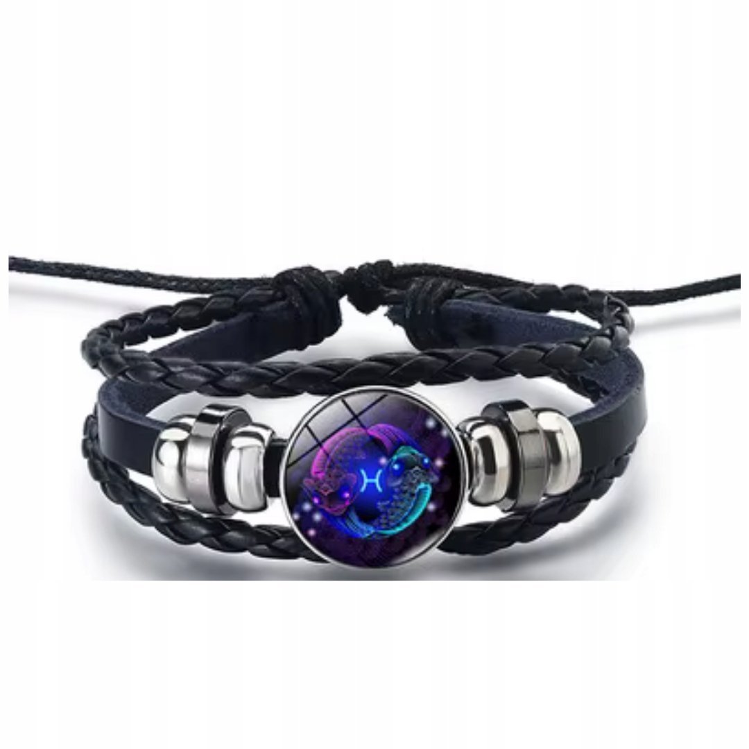 Zodiakalna Bransoletka Ryby Pleciona Regulowana Biżuteria Unisex