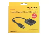 Kable komputerowe i do monitorów - Delock Adapter Displayport 1.2->HDMI aktywny 4K na kablu 20cm Czarny KKDOKPBV0790 - miniaturka - grafika 1