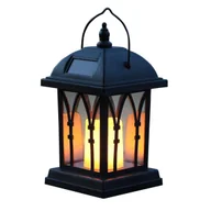 Lampy ogrodowe - Świąteczne lampiony, matowe czarne, dekoracyjne, zewnętrzne, solarne, z oświetleniem LED, efekt migotania, wodoodporne - miniaturka - grafika 1