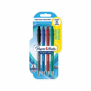 Papermate Flexgrip Ultra Czarny, Niebieski, Zielony, Czerwony Przyciskany długopis Średni 4 szt. - Długopisy - miniaturka - grafika 1