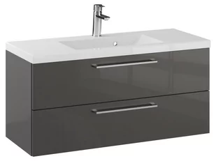 Szafka Wisząca Z Umywalką RON 100 cm - Titan Wysoki Połysk - Uchwyty Chromowane - Szafki łazienkowe - miniaturka - grafika 1