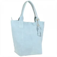 Torebki damskie - Torba worek zamszowa niebieski błekit z podszewką i zamkiem - miniaturka - grafika 1