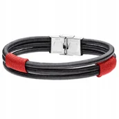 Bransolety męskie - MĘSKA BRANSOLETKA CZERWONA Z RZEMIENIA SKÓRA - miniaturka - grafika 1