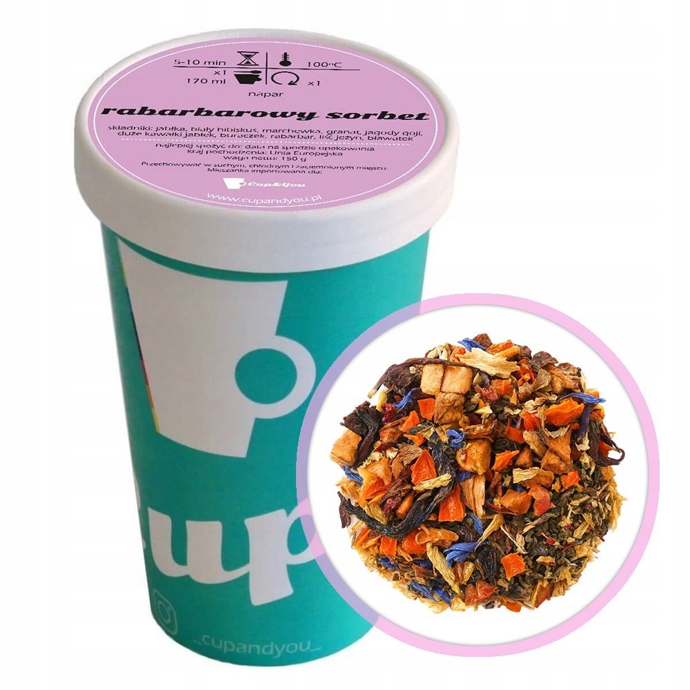 Sypana herbata owocowa RABARBAROWY SORBET jabłka rabarbar 150g premium - herbata liściasta sypana mieszanka napar susz