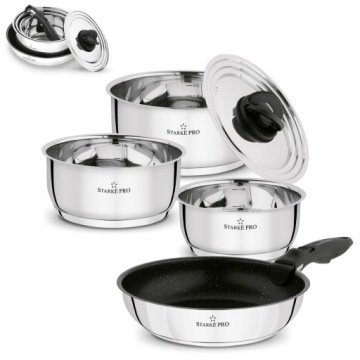 Komplet 3x Garnek Patelnia Indukcja Rączka Gaz Stalowe Starke Pro Solve 6el