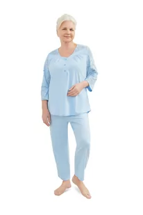 PIŻAMA DAMSKA M KRÓTKI RĘKAW 3/4 BAWEŁNA ELEGANCKA DWUCZĘŚCIOWA NIEBIESKA - Piżamy damskie PIŻAMA DAMSKA M KRÓTKI RĘKAW 3/4 BAWEŁNA ELEGANCKA DWUCZĘŚCIOWA NIEBIESKA - Piżamy damskie - miniaturka - grafika 1