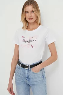 Koszulki sportowe damskie - Pepe Jeans t-shirt bawełniany Kallan damski kolor biały - grafika 1