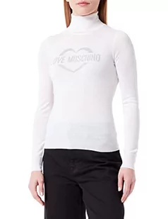 Love Moschino Damski sweter Slim Fit Turtleneck with Heart Jacquard Intarsia Pulower Sweater, optical white, 38 - Swetry damskie - miniaturka - grafika 1