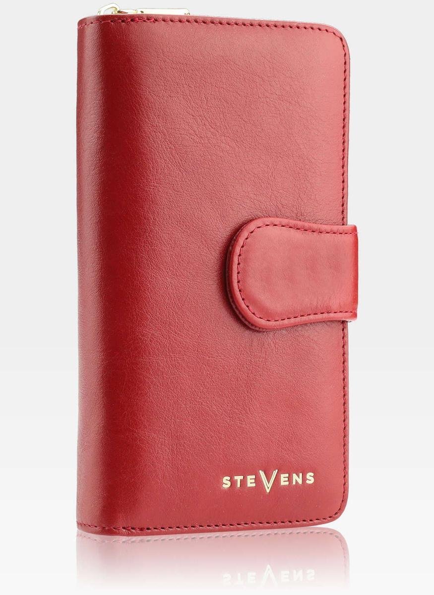 STEVENS PORTFEL DAMSKI SKÓRZANY ZAMEK STOP RFID Czerwony Skóra Matowa - Czerwony Matt