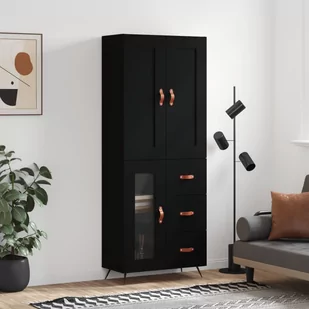 vidaXL Witrynka, czarna, 69,5x34x180 cm, materiał drewnopochodny - Witryny - miniaturka - grafika 1