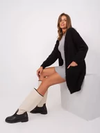 Swetry damskie - Kardigan czarny casual narzutka rękaw długi długość długa kieszenie - miniaturka - grafika 1