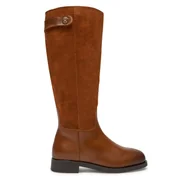 Kozaki damskie - Oficerki Tommy Hilfiger Th Stud Leather Mix Long Boot FW0FW08341 Brązowy - miniaturka - grafika 1