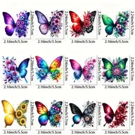 Rękodzieło - TEMU 12 sztuk kolorowych motyli i kwiatów UV DTF Transfer Paper do kubków - wodoodporny, odporny na zarysowania arkusze do dekoracji DIY, 3D - miniaturka - grafika 1
