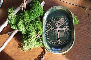 Mydelniczka, akcesoria do łazienki, ceramiczna, wzory, zielona - Mydelniczki i dozowniki mydła - miniaturka - grafika 1