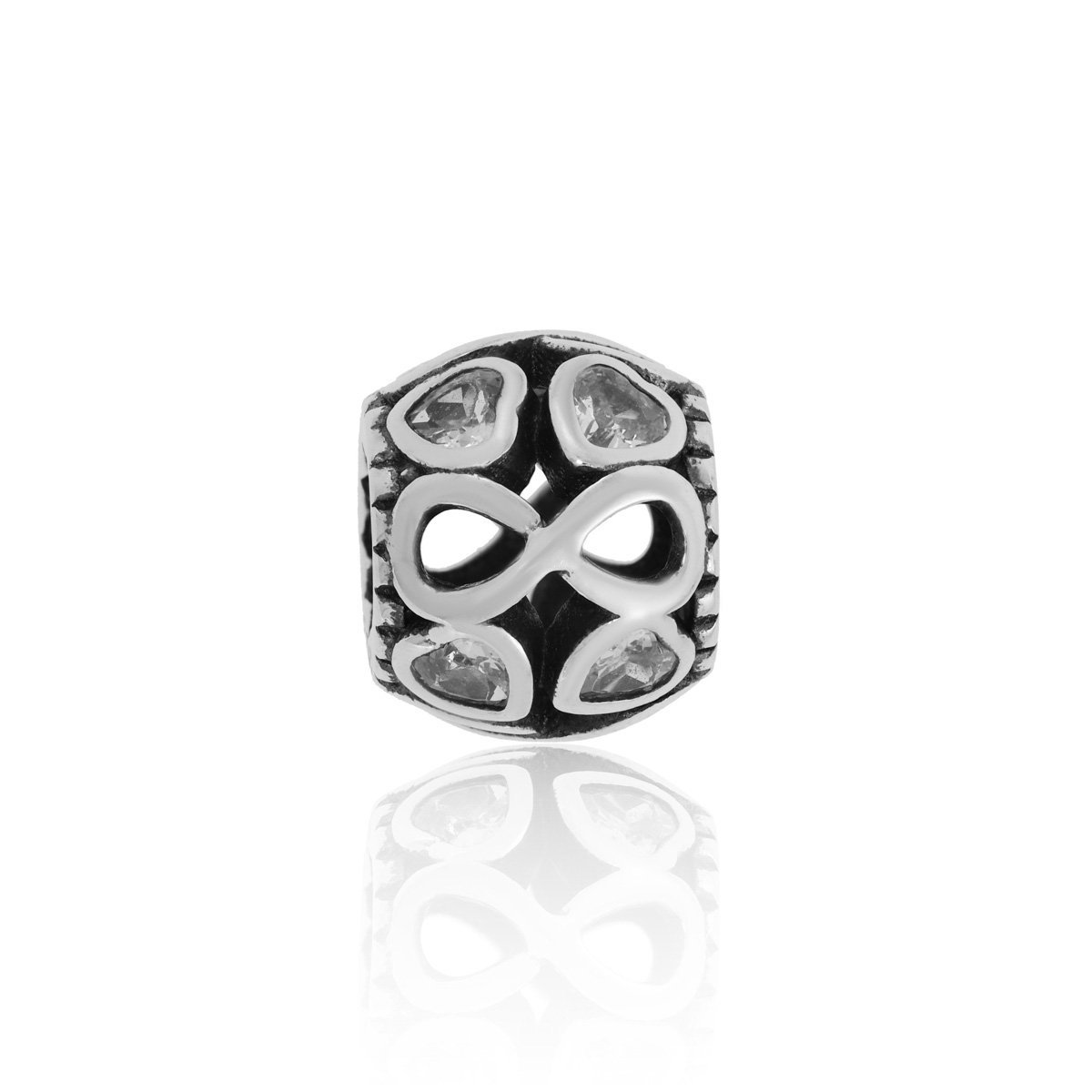 Srebrna zawieszka do bransoletki charms nieskończoność z sercami pr.925