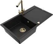 Zlewozmywaki z baterią - Mexen Leo zlewozmywak granitowy 1-komorowy z ociekaczem i baterią kuchenną Duero, czarny - 6501-77-671600-50 - miniaturka - grafika 1