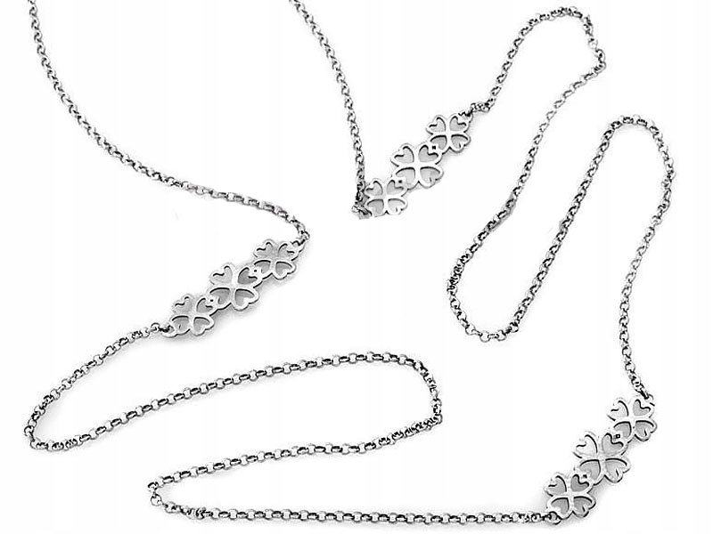 Srebrny naszyjnik 925 długa celebrytka koniczynki bez kamieni na prezent