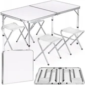 Meble turystyczne - Stół turystyczny składany 120x60cm Heckermann Biały + 4x Taboret - miniaturka - grafika 1