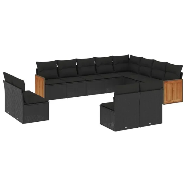 Zestaw mebli ogrodowych modułowych czarny, rattan PE, wymiary: 55-62 x 62