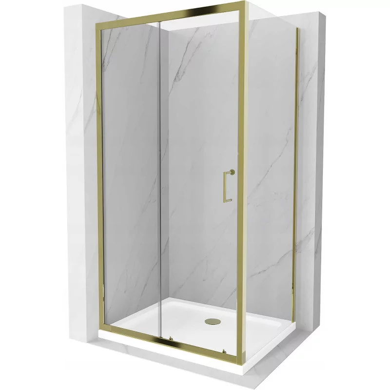 Mexen Apia kabina prysznicowa rozsuwana 90x80 cm, transparent, złota + brodzik Flat, biały