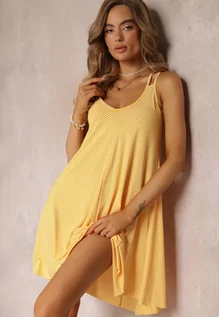 Sukienki - Żółta Wiskozowa Sukienka Mini na Dwóch Ramiączkach w Paski Walley - grafika 1