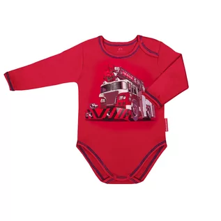 Body dla niemowląt - Body dziecięce chłopięce długi rękaw bawełniane czerwone długi rękaw straż 104 - grafika 1