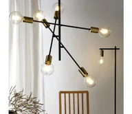 Lampy sufitowe - ONLI - Żyrandol na lince CROSS 6xE27/22W/230V czarny/mosiądz - miniaturka - grafika 1