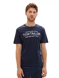 TOM TAILOR Męski T-shirt z nadrukiem logo, 10302 – Dark Blue, S - Koszulki męskie - miniaturka - grafika 1