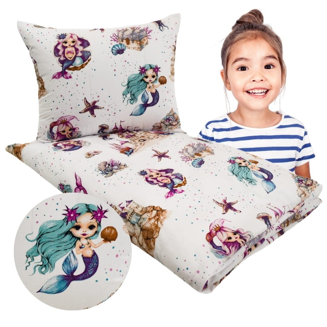Komplet Pościeli Dziecięcej 90x120 + 50x60 Syrenki 100% Bawełna Polski Producent