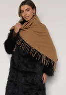 Apaszki i szaliki damskie - Jasnobrązowy Trójkątny Szalik Zdobiony Frędzlami Vetifara - miniaturka - grafika 1