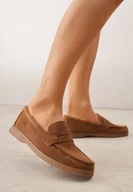 Mokasyny damskie - Brązowe Mokasyny Casual VICES z Imitacji Zamszu z Wkładką ze Skóry Naturalnej Sheiris - miniaturka - grafika 1