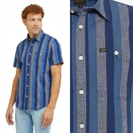Koszule męskie - Lee SS LEESURE SHIRT Navy KOSZULA W PASKI KRÓTKI RĘKAW REGULAR FIT M - miniaturka - grafika 1