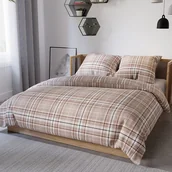 Pościel - Pościel satynowa 200x220 Savana beżowa kratka - miniaturka - grafika 1