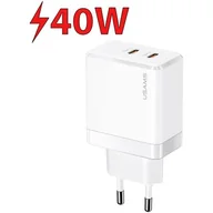 Ładowarki do telefonów - USAMS Ład. siec. 2xUSB-C T54 40W (only head) PD Fast Charging biały/white CC172TC02 (US-CC172) - miniaturka - grafika 1