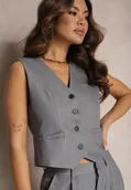 Kamizelki damskie - Szara Kamizelka na Guziki bez Rękawów Ellowen - miniaturka - grafika 1
