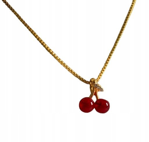 Naszyjnik Wisiorek Wiśnie Złote Czereśnie Wisienki Wiśnia Uroczy Prezent