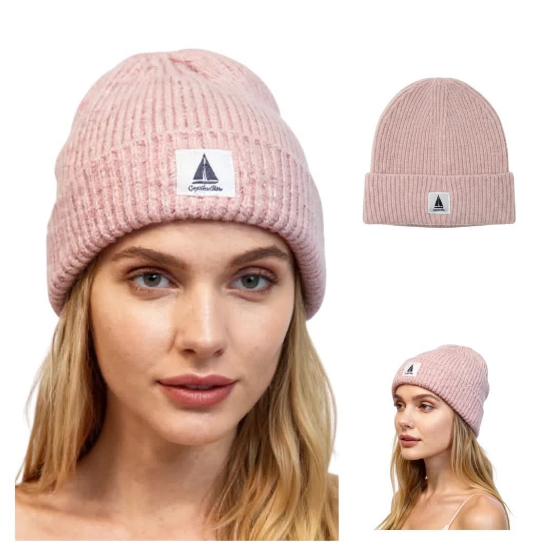 Ciepła czapka damska zimowa różowa beanie dzianinowa Captain Mike
