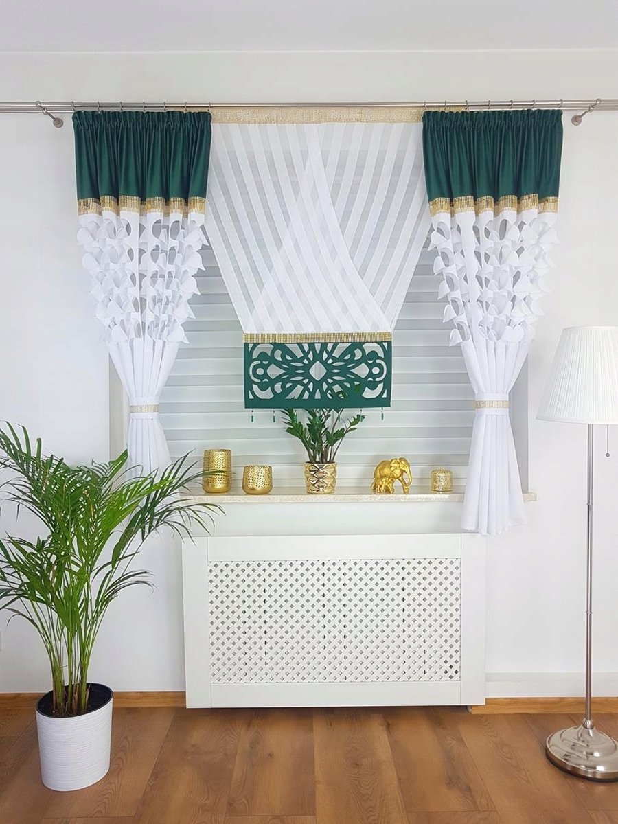 PANEL DEKORACYJNY Z ZASŁONAMI ZIELONY ŁADNY PANEL AŻUROWY DO SALONU KOMPLET