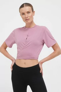 Koszulki sportowe damskie - adidas Performance t-shirt do jogi Studio kolor różowy - grafika 1