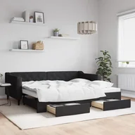 Sofy i kanapy - vidaXL Sofa rozsuwana z szufladami, czarna, 90x200 cm, tkanina - miniaturka - grafika 1