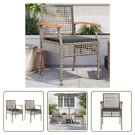 Fotele i krzesła ogrodowe - The Living Store Krzesła ogrodowe z poduszką 2 szt. Szary polirattan, drewno akacjowe - miniaturka - grafika 1