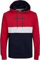 Bluzy męskie - Bestseller A/S Męska bluza z kapturem JJEREID Blocking Sweat Hood NOOS PLS, Tango Red, 6XL, Tango Red - miniaturka - grafika 1