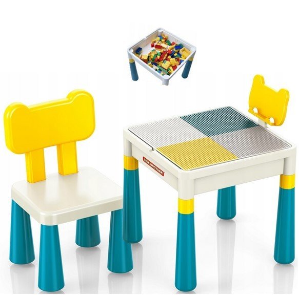 Stolik Konstrukcyjny 2w1 z Krzesełkiem - do Klocków i Rysowania + Pojemniki
