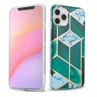 Etui i futerały do telefonów - Pokrowiec Etui Do Apple iPhone 12 / 12 PRO w Ciemnozielono Biało Złoty Marmur No. 6 Obudowa Case Cover Silikon Plecki Cadorabo - miniaturka - grafika 1