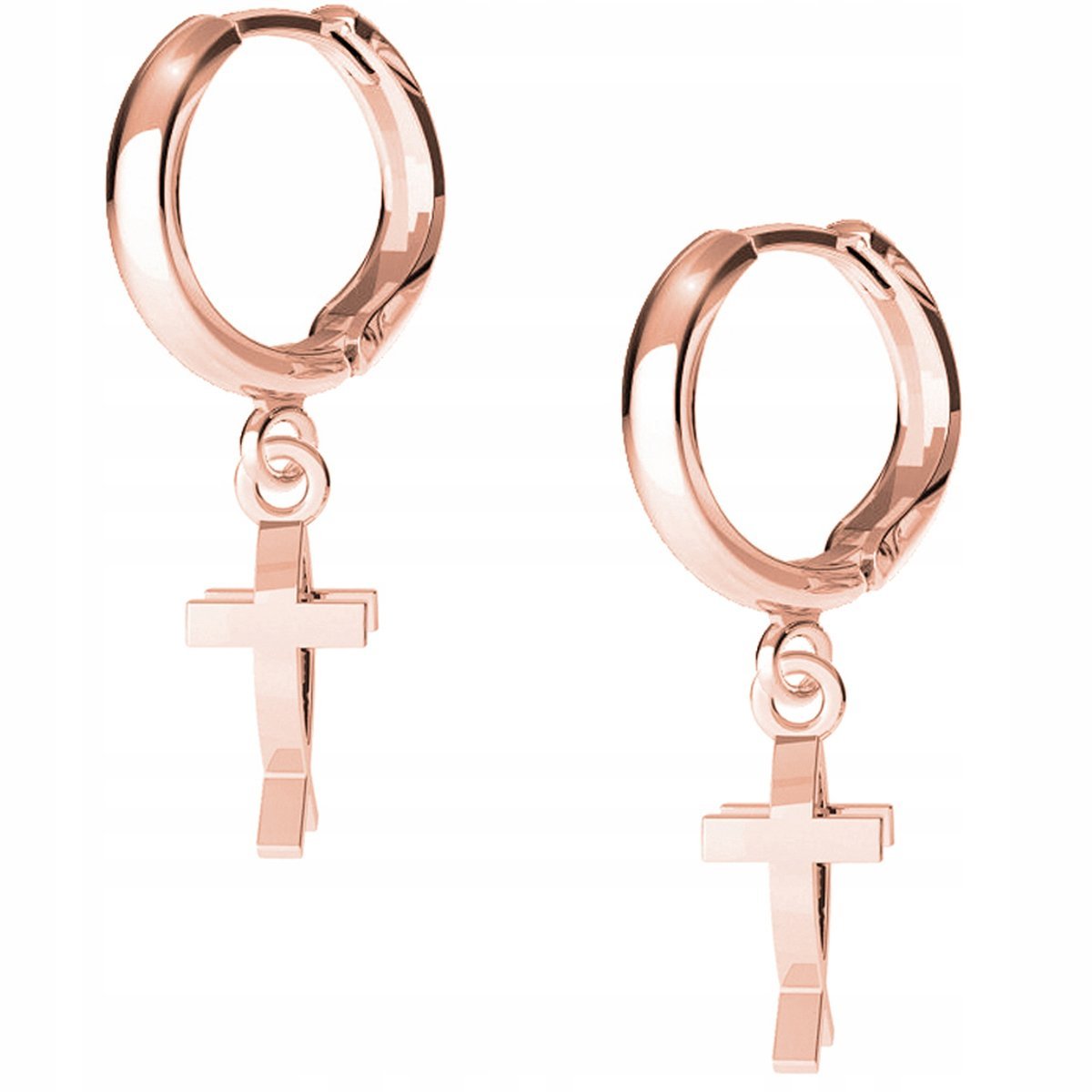 Kolczyki Krzyż Rybka różowe złoto 925