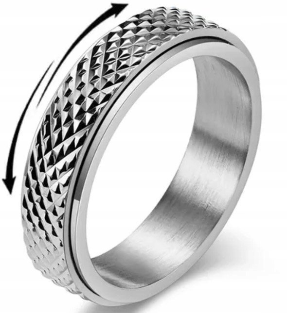 Srebrny Pierścionek Antystresowy Anxiety Ring ze Stali Chirurgicznej Stres