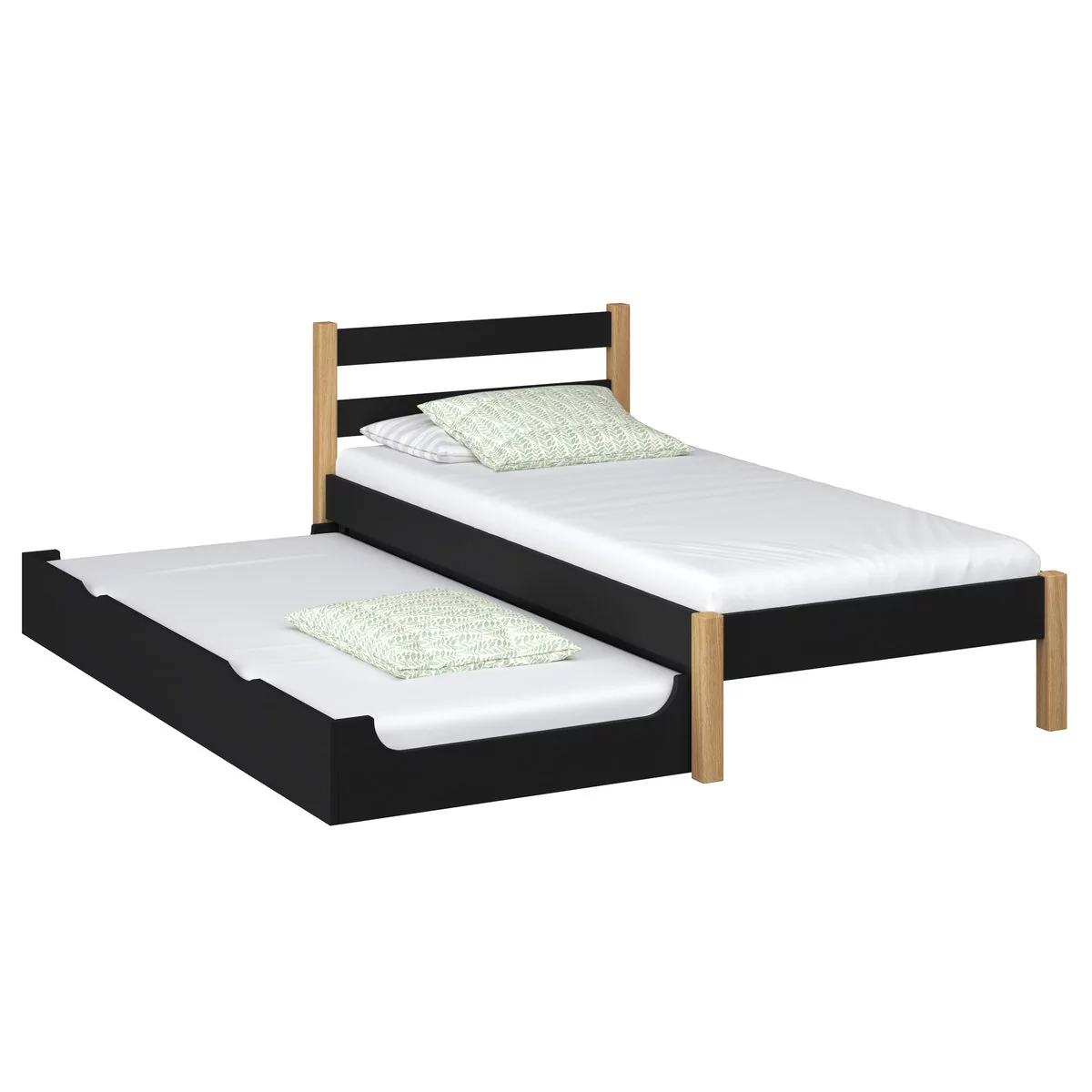 Drewniane łóżko pojedyncze z szufladą na materac N01 czarno dębowe 100x180