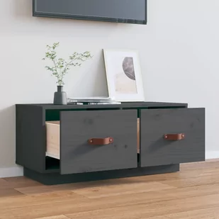 Lumarko Szafka pod TV, szara, 80x34x35 cm, lite drewno sosnowe - Szafki RTV - miniaturka - grafika 4